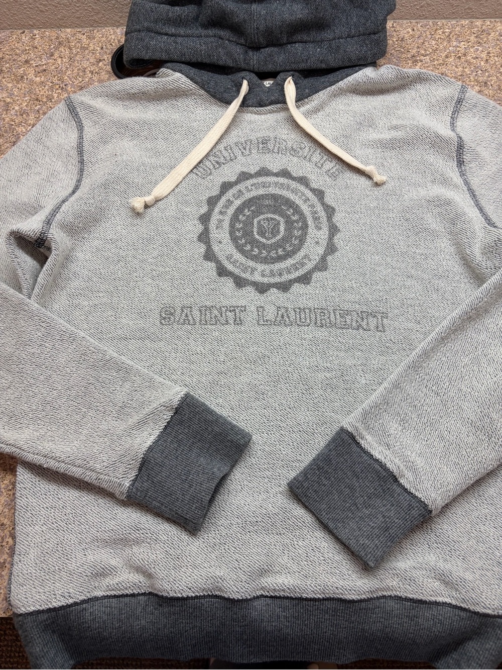 Saint Laurent Two-Tone Grey French terry Hooded Sweatshirt